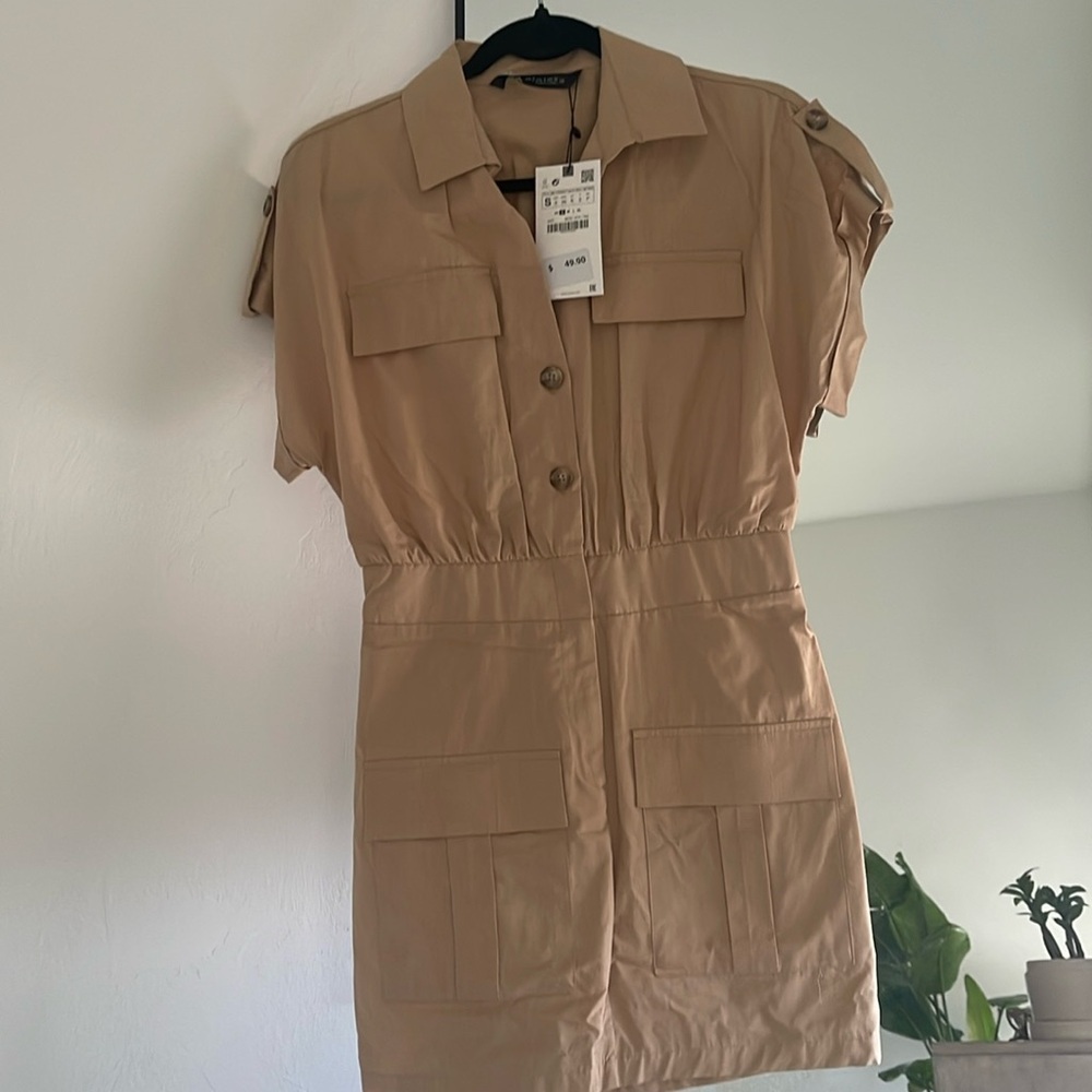 Zara Small Khaki Utility Short Set brand new